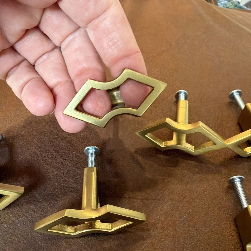 Vintage Set of 6‎ Solid Brass Geometric Cabinet Drawer Pulls MCM